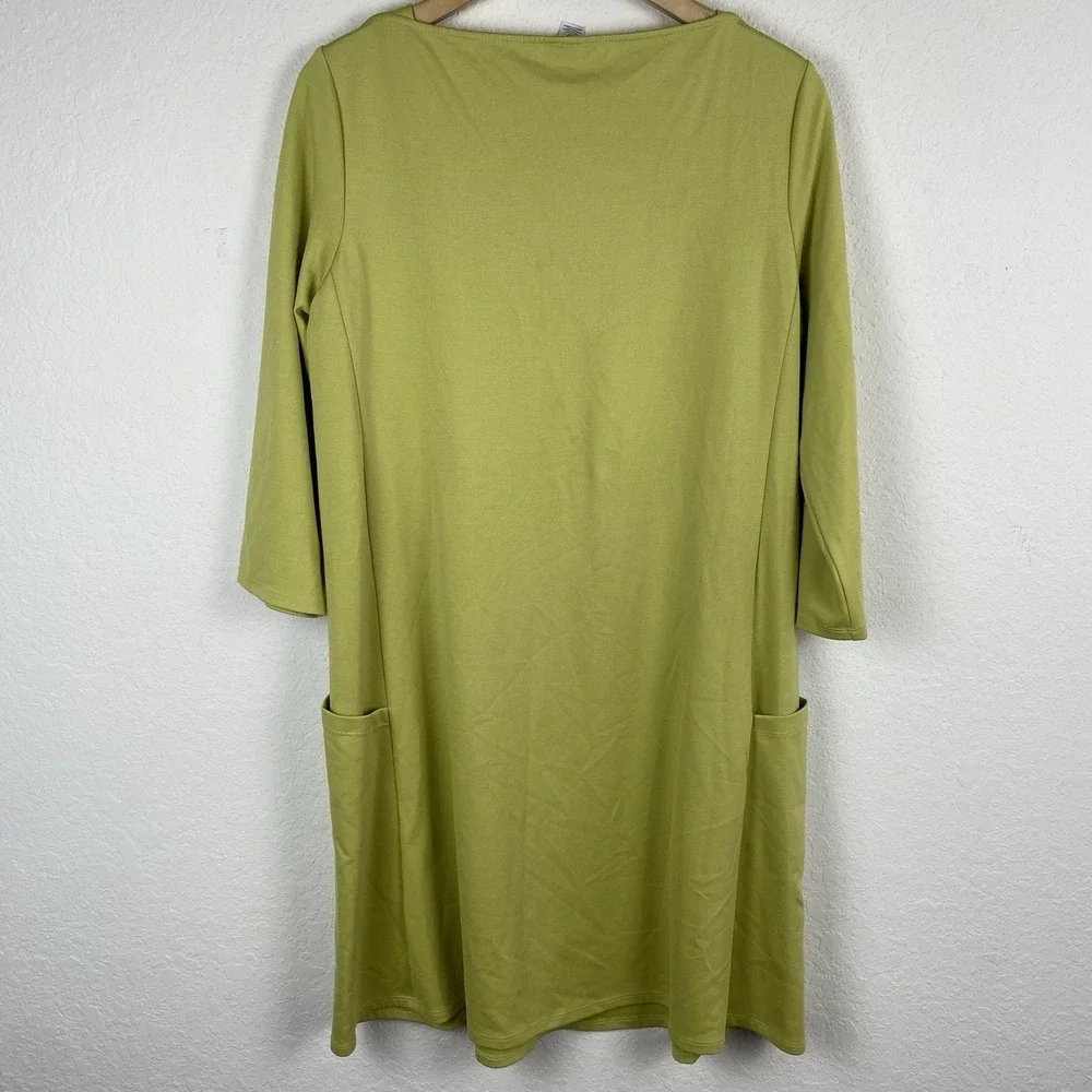 Marla Wynne L Shift Dress Green Pockets Boat Neck Minimalist Artsy Knee Length - Picture 5 of 6